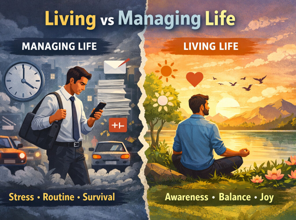 Living versus managing life concept main