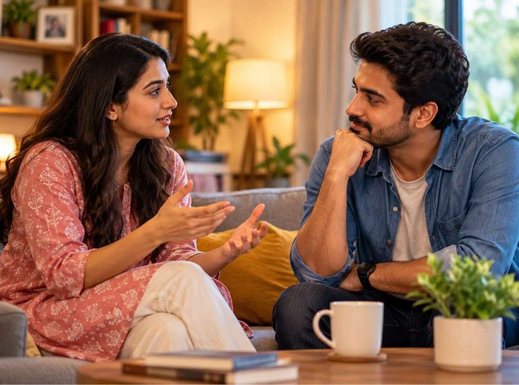 Heartfelt Conversation in a Cozy Living Room main